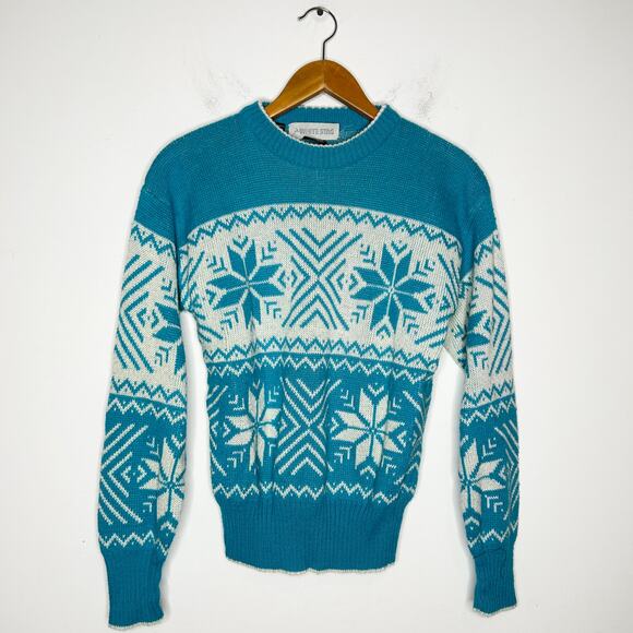 WHITE STAG Vintage Winter Knit Sweater Womens Size Large Fair Isle Snowflake Ski - Picture 3 of 5
